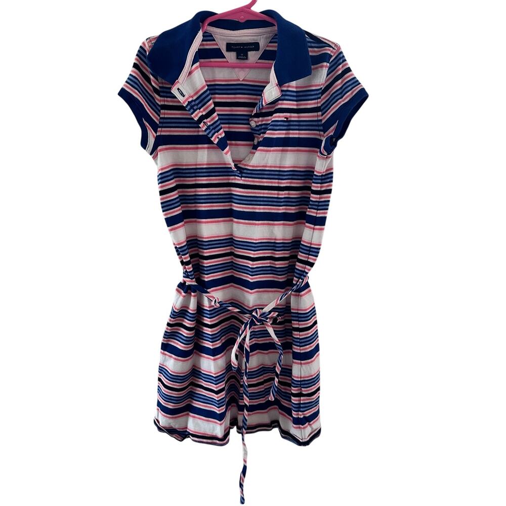 Tommy Hilfiger Pink & Blue Striped Belted Dress - Size 10